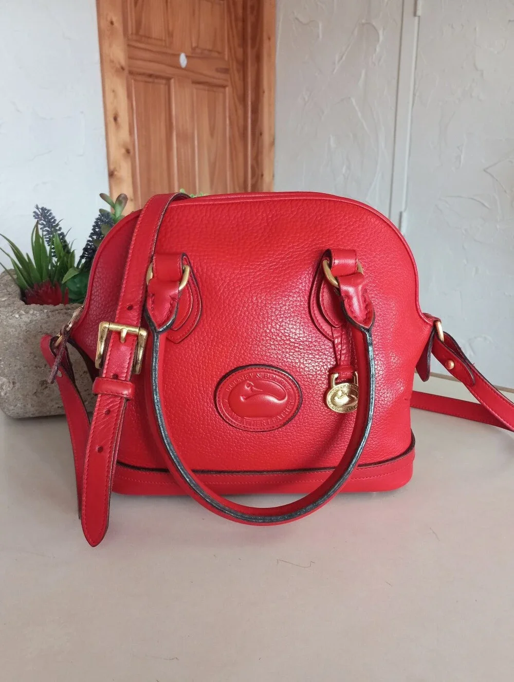 Dooney & Bourke Solid Red Original, 1990s AWL Norfolk, RARE!!!